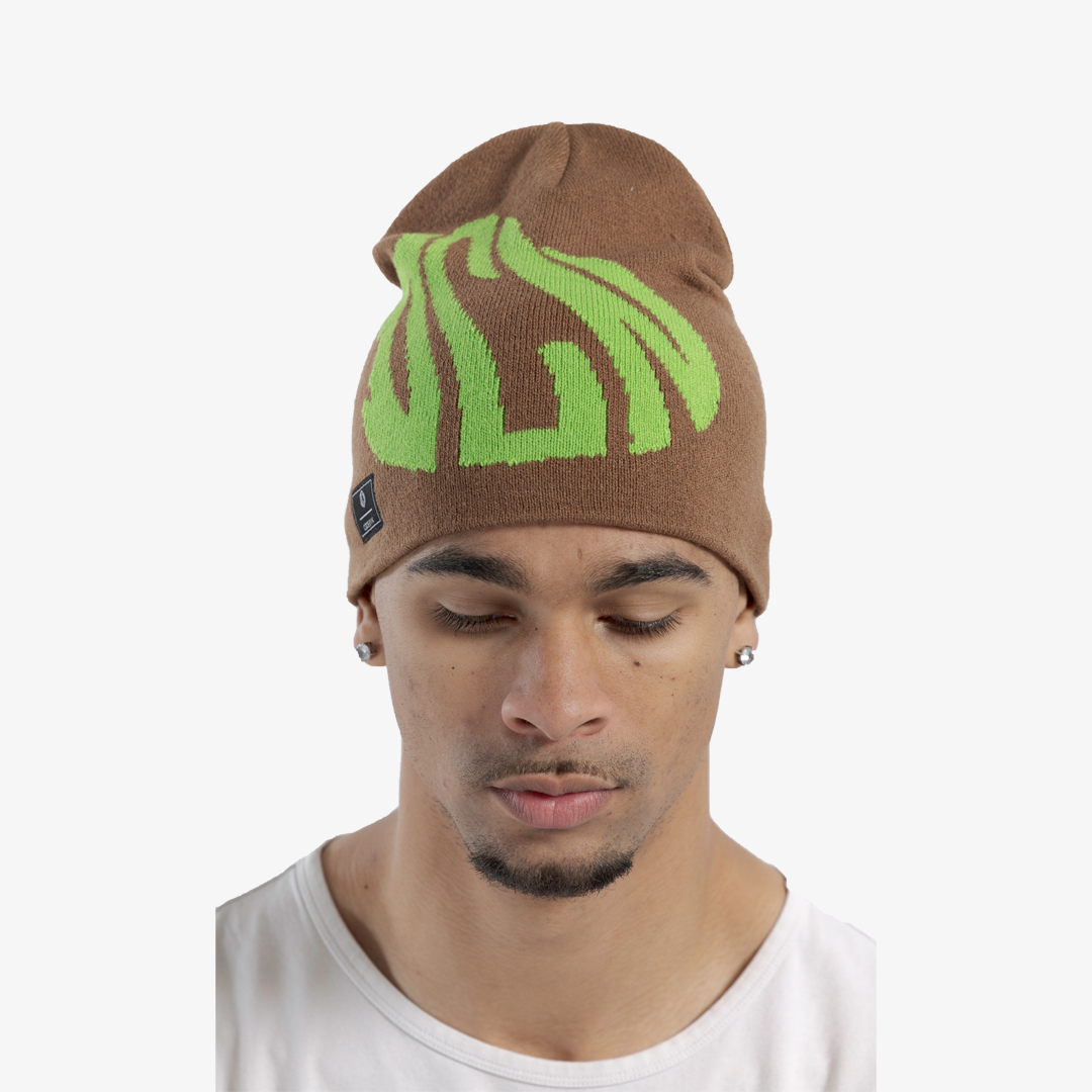 Distorted Beanie Hat ‘Brown/Green’