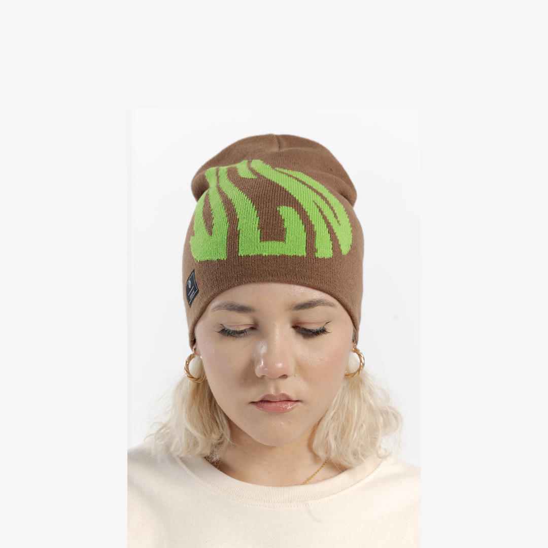 Distorted Beanie Hat ‘Brown/Green’